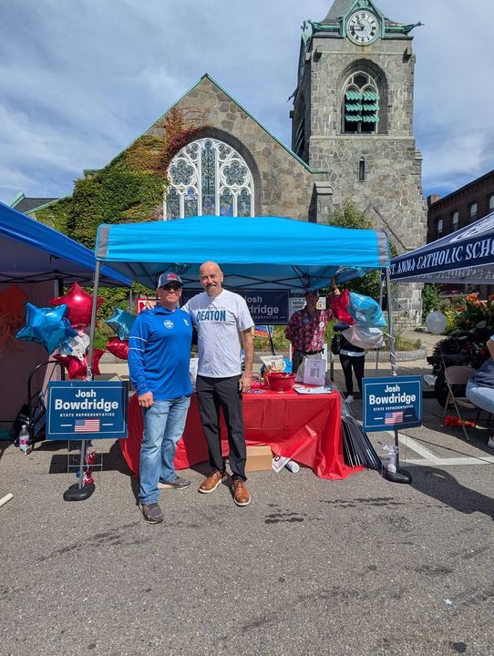 Josh at the campaign tent outside St. Anna Church