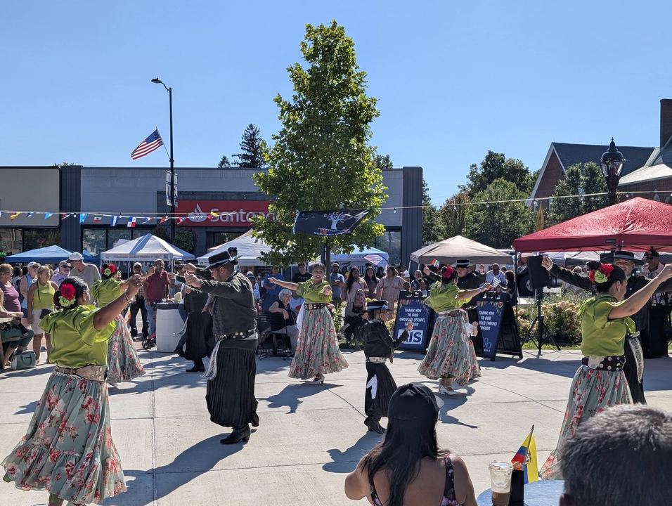 Folk dancers performing at a downtown Leominster festival