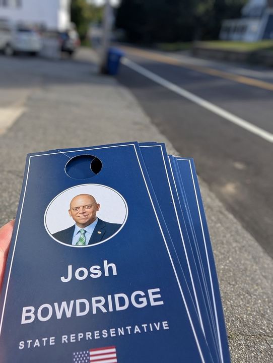 Josh Bowdridge campaign palm cards, ready for a day of door-knocking
