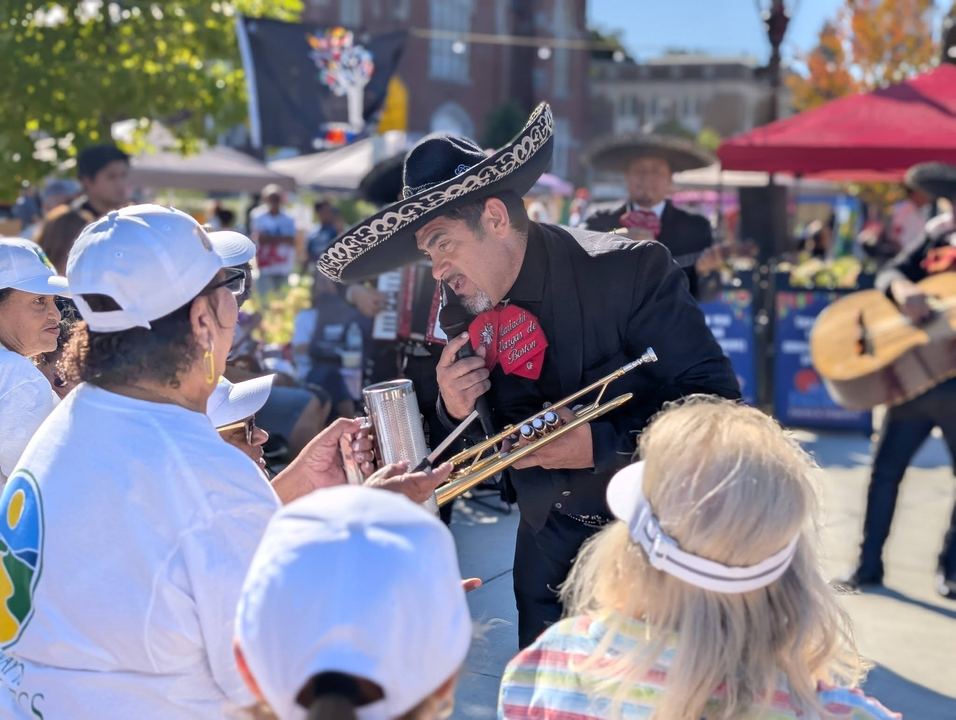 A mariachi trumpeter entertaining the crowd at a Leominster festival